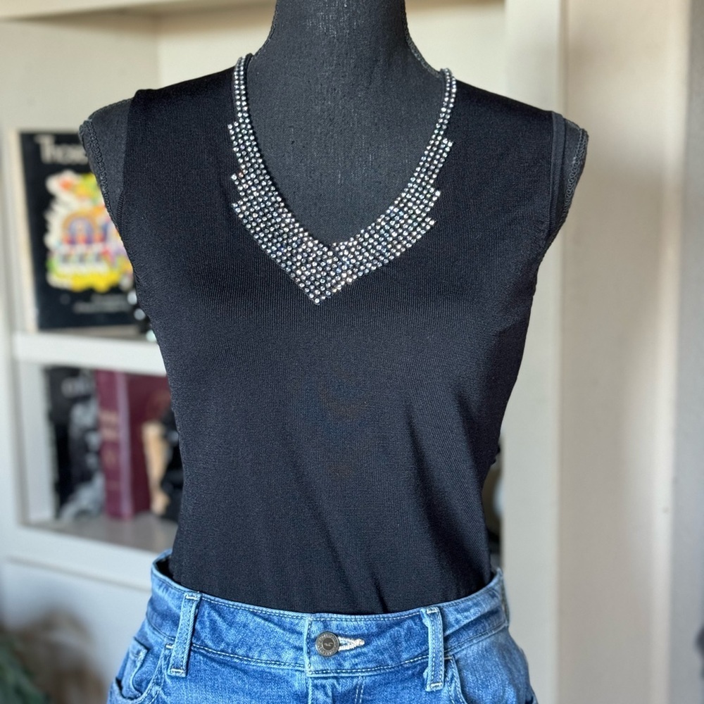 Petite Sophisticate Black Sequin Top‎